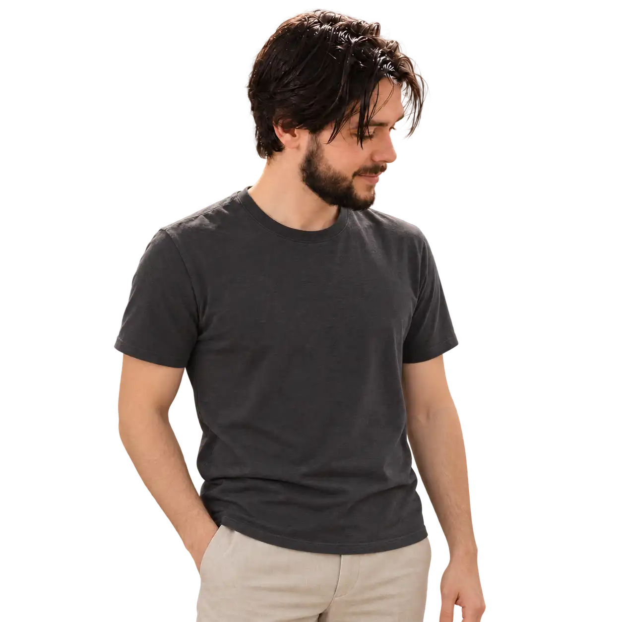 Natural portrait of Nahuel Silva standing, wearing a dark t-shirt